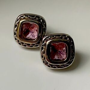 Balinese Style Chunky Pink Gemstone Studs - Silver & Gold Tone